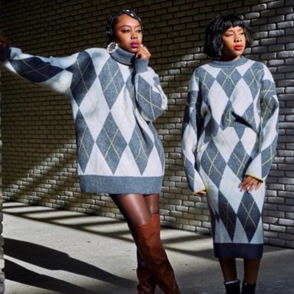 Pringle X H&M Argyle Knit Turtleneck Sweater Dress XS - Picture 3 of 11